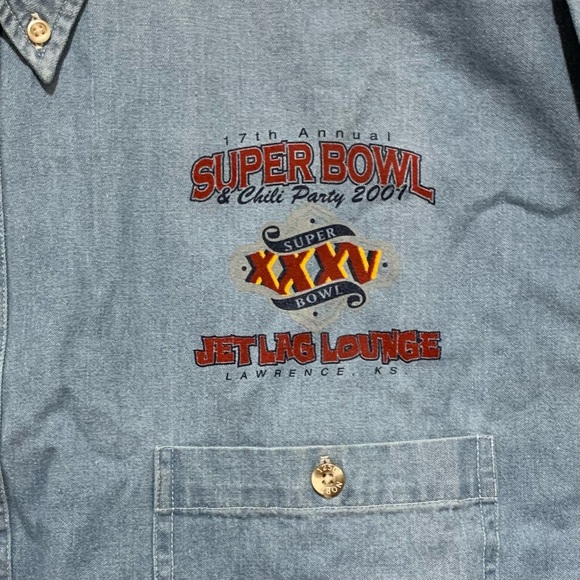 Vintage 1250 North Men's Blue Denim Long Sleeve Shirt Super Bowl XXV Size XXL - Picture 5 of 5